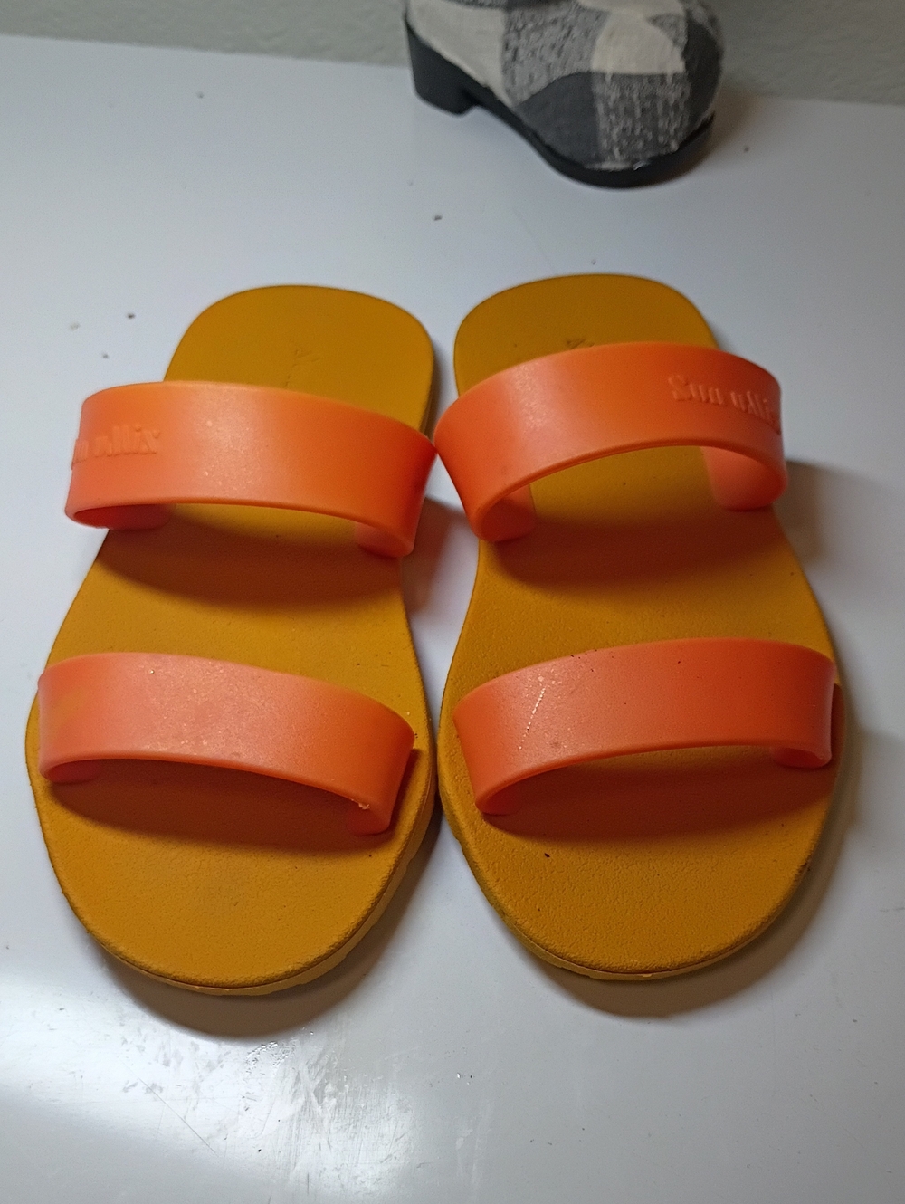 Orange Double-Strap Slide Sandals
